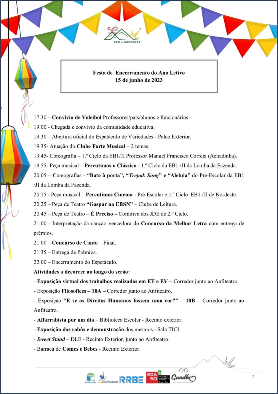 Programa da Festa de Encerramento